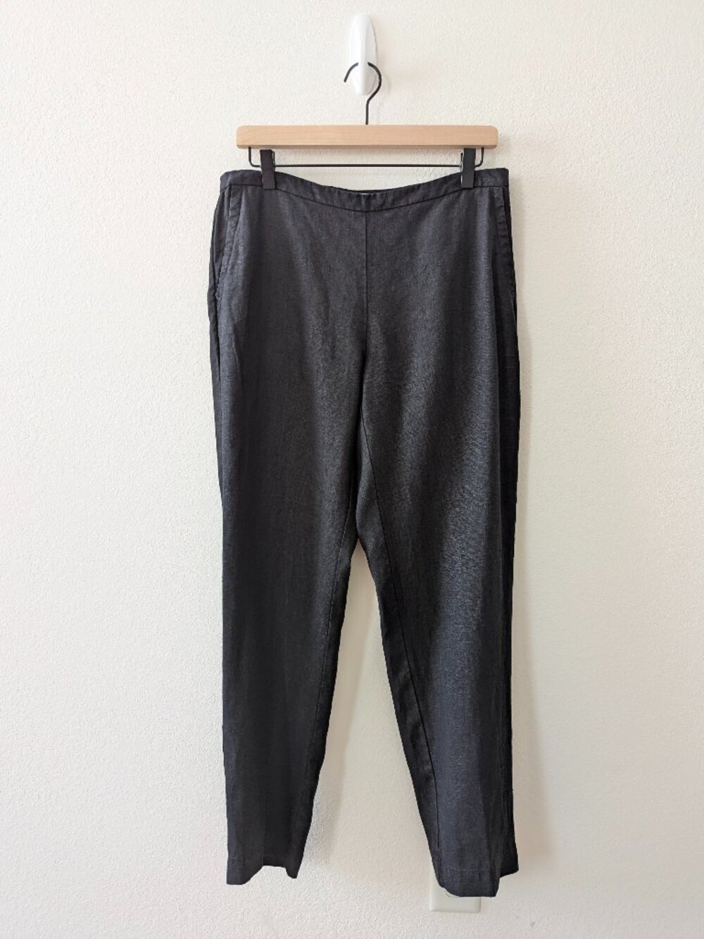 Eileen Fisher Black 100% Linen Ankle Pants Side Zip Pockets S
